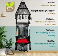The Elegant Curio Centre Premium Maharaja Hanging Swing -Black with Polyester Ropes & Mild Steel Frame Chair with Heavy Duty Stainless Steel Hanging Accessories And Cushion has a unique design, -  Free Size,  Black,  Polyester Rope With Iron Frame,  Pack of 1